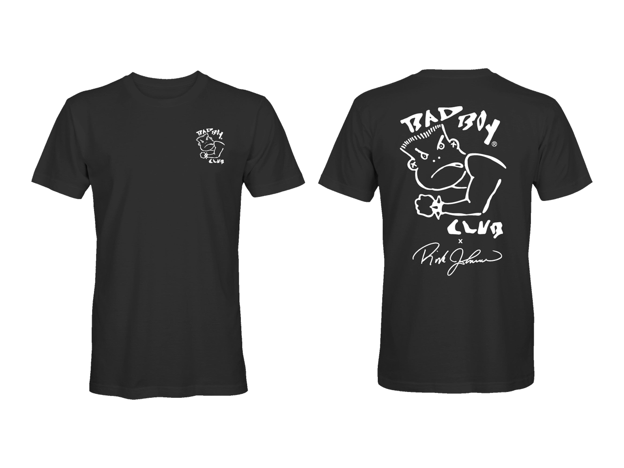 Bad Boy Club Short Sleeve T-Shirt — black, front and back views from original supplier artwork